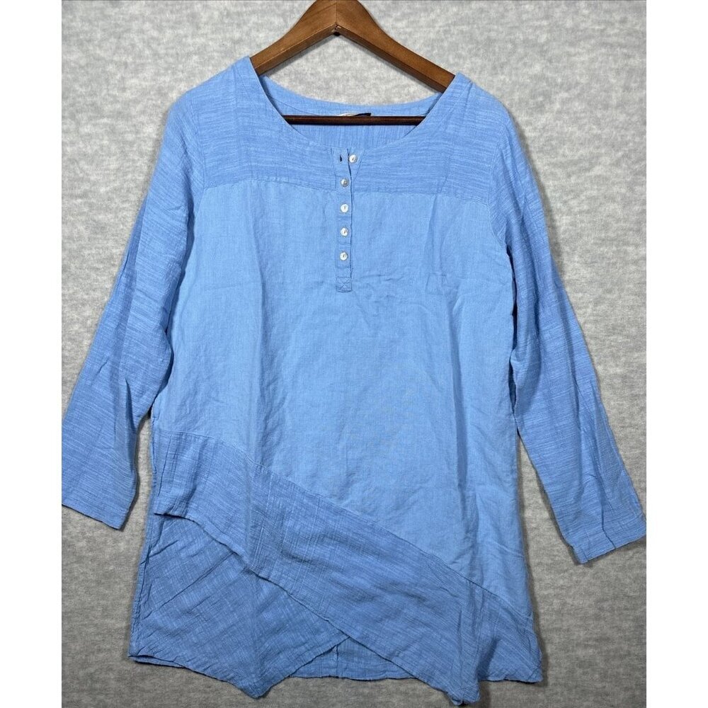Soft Surroundings Blue Linen Blend Women’s Tunic Top Size S
